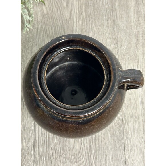 Vintage Two Tone Stoneware Glazed Crock Bean Pot w/ Handle Farmhouse Cottage - Picture 6 of 9